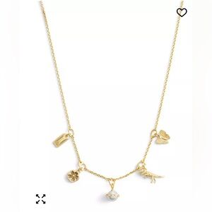 COACH Faux Stone Signature Heritage Cultivated Pearl Mixed Charm Bib NecklaceNew